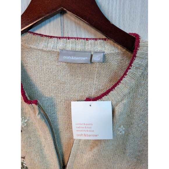 Croft & Barrow Women Sweater Full Zip Large Beige Graphic Snowman Tree NWT - Picture 8 of 8